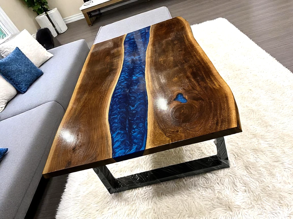 Live Edge Wood Epoxy Table Blue : Handcrafted and Personalized 